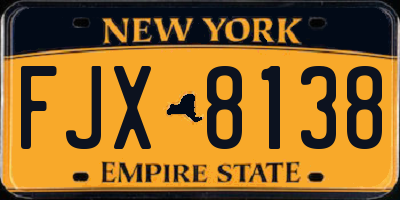 NY license plate FJX8138
