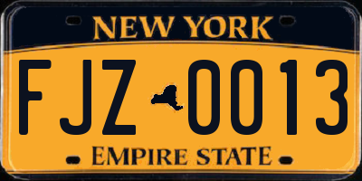 NY license plate FJZ0013