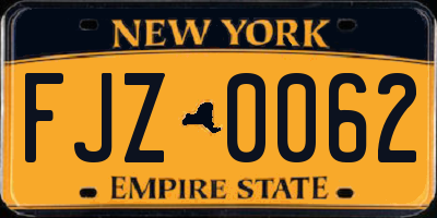 NY license plate FJZ0062