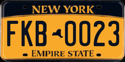 NY license plate FKB0023