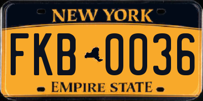 NY license plate FKB0036