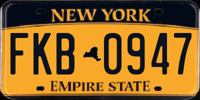 NY license plate FKB0947