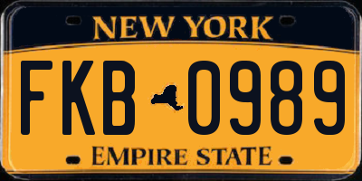 NY license plate FKB0989