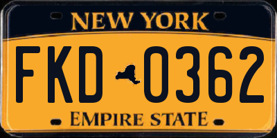 NY license plate FKD0362