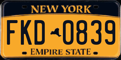 NY license plate FKD0839