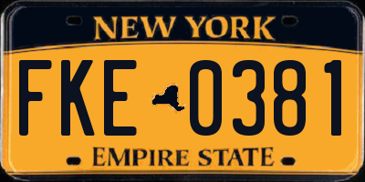 NY license plate FKE0381