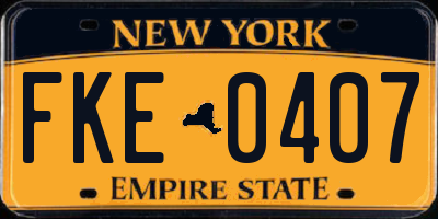 NY license plate FKE0407