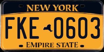 NY license plate FKE0603