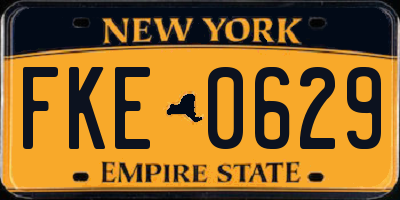 NY license plate FKE0629