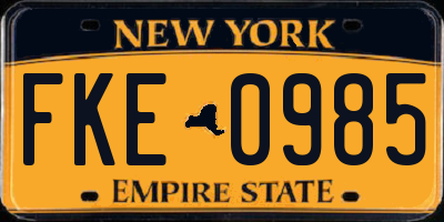 NY license plate FKE0985