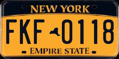 NY license plate FKF0118