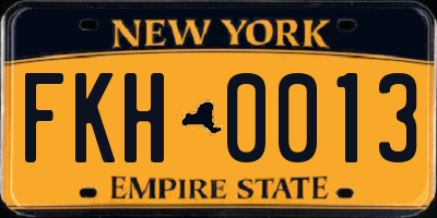 NY license plate FKH0013
