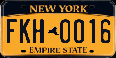 NY license plate FKH0016