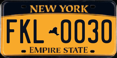 NY license plate FKL0030