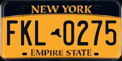 NY license plate FKL0275