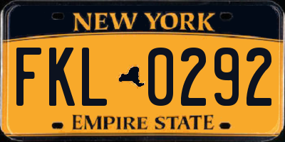 NY license plate FKL0292