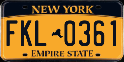 NY license plate FKL0361