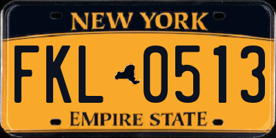 NY license plate FKL0513