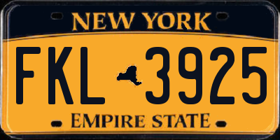 NY license plate FKL3925