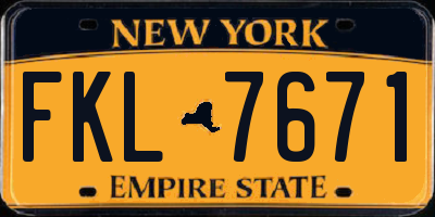 NY license plate FKL7671