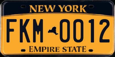 NY license plate FKM0012