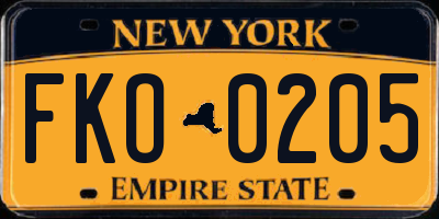NY license plate FKO0205