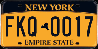 NY license plate FKQ0017