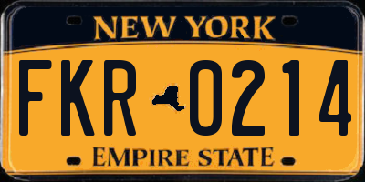 NY license plate FKR0214