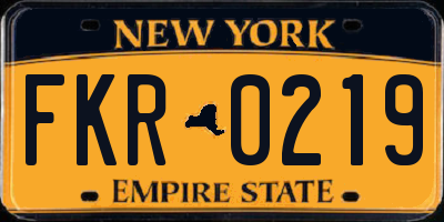 NY license plate FKR0219