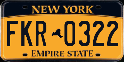 NY license plate FKR0322