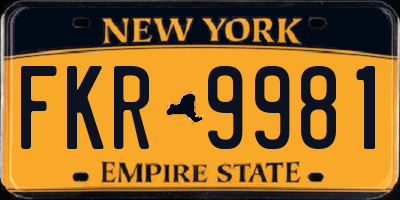 NY license plate FKR9981