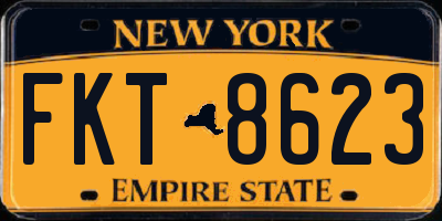 NY license plate FKT8623