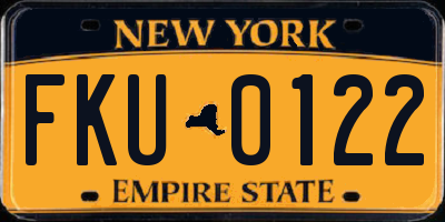 NY license plate FKU0122
