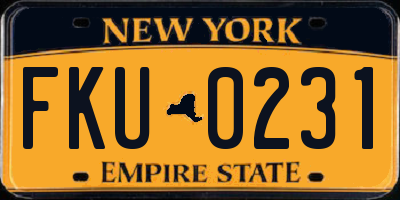 NY license plate FKU0231