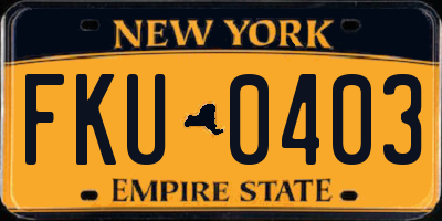 NY license plate FKU0403