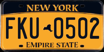 NY license plate FKU0502