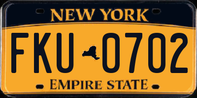 NY license plate FKU0702