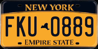 NY license plate FKU0889