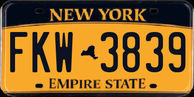 NY license plate FKW3839