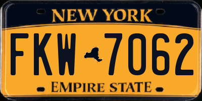 NY license plate FKW7062