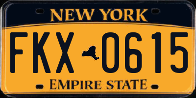 NY license plate FKX0615