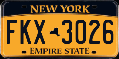NY license plate FKX3026
