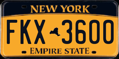 NY license plate FKX3600