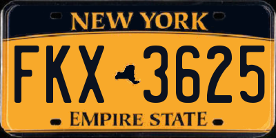 NY license plate FKX3625