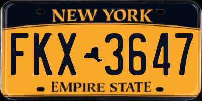 NY license plate FKX3647
