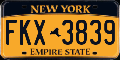 NY license plate FKX3839