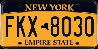 NY license plate FKX8030