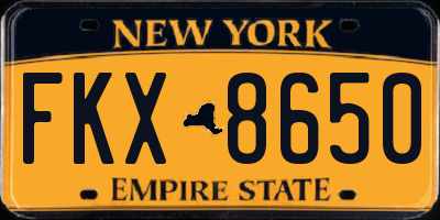 NY license plate FKX8650