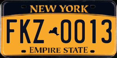 NY license plate FKZ0013