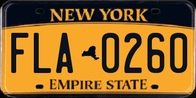 NY license plate FLA0260
